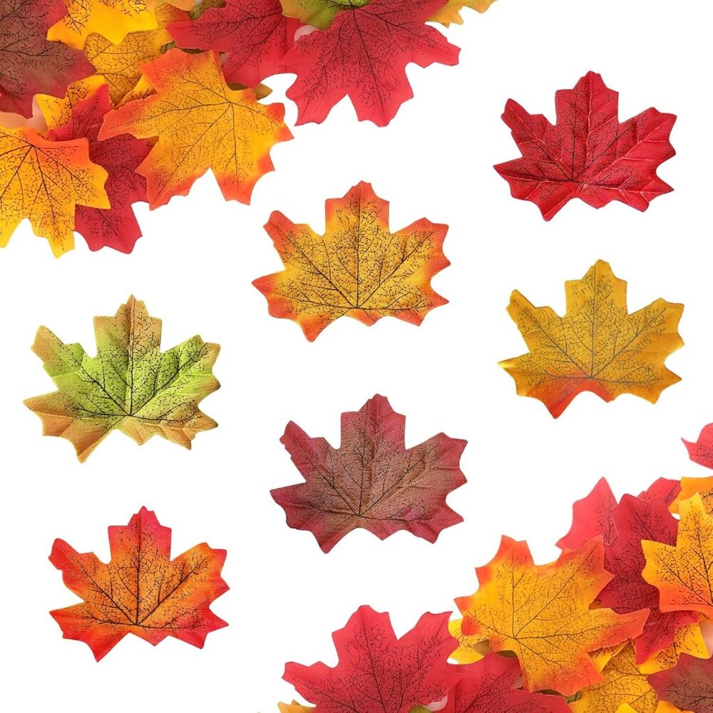 Fake Fall Maple Leaves, 300PCS Artificial Fall Leaves Faux Autumn Leaves for Wed
